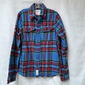 Abercrombie & Fitch Muscle Flannel Shirt Mens Medium Blue Plaid Long Sleeves